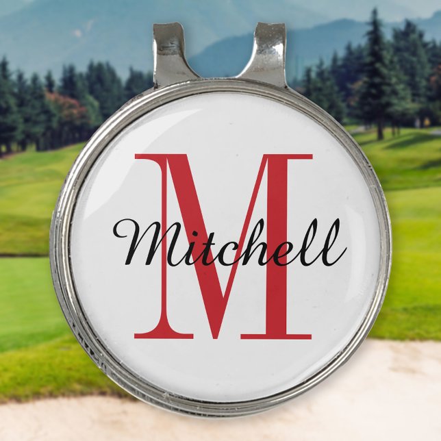 Red Monogram Initial and Name Personalized Golf Hat Clip (Creator Uploaded)