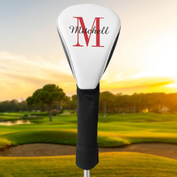Red Monogram Initial And Name Personalized Golf Head Cover by jenniferstuartdesign at Zazzle