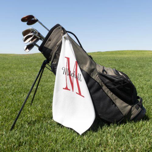 Red Monogram Initial and Name Personalized Golf Towel