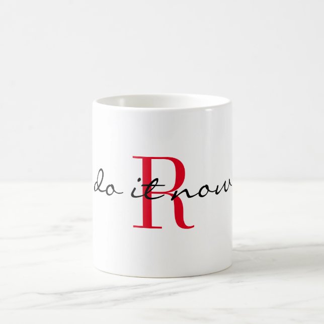 Red Monogram Initial 'do it now' Design 11oz Coffee Mug (Center)