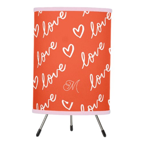 Red Monogram Love lettering  hearts drawing  Tripod Lamp