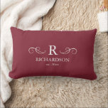 Red Monogram Lumbar Pillow<br><div class="desc">Bring warmth and elegance to your home with this customizable burgundy red lumbar pillow. Easily personalize with your monogram, family name, and est. date, making it a meaningful accent for your living room, bedroom, or entryway. This lovely pillow offers a soothing, luxurious feel that complements a variety of décor styles,...</div>