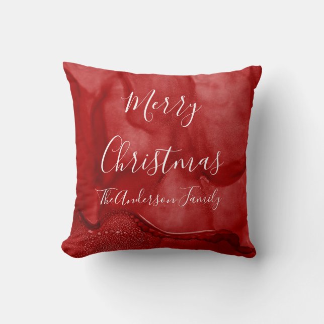 Red Monogram Merry Christmas Throw Pillow (Front)