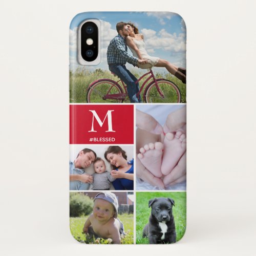 Red Monogram Modern Photo Block Collage iPhone XS Case