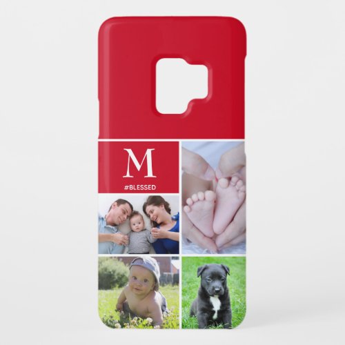 Red Monogram Modern Photo Block Collage Case_Mate Samsung Galaxy S9 Case