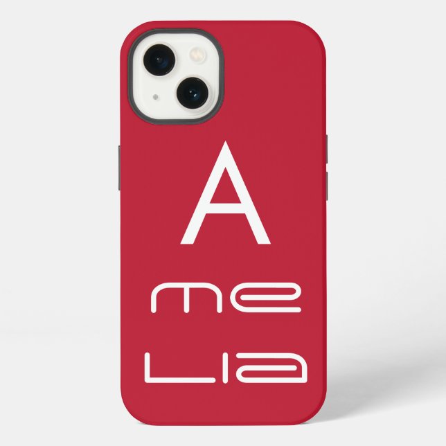 Red Monogram Name Personalized Modern Iphone Case (Back)