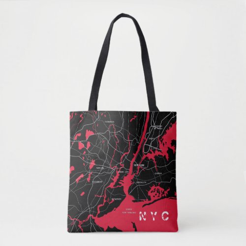 Red Monogram New York Map Tote Bag