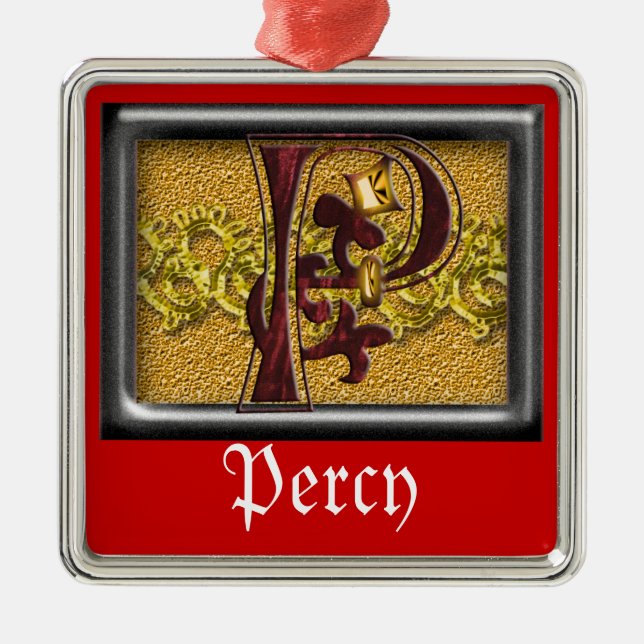 red monogram P Metal Ornament (Front)