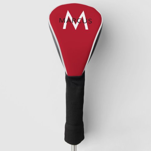 Red Monogram Personalized Modern Driver Golf Head Cover