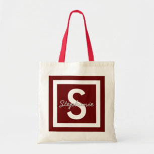 Red Monogram Personalized Tote Bag