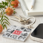 Red Monogram Photo Collage Keychain (Front Right)