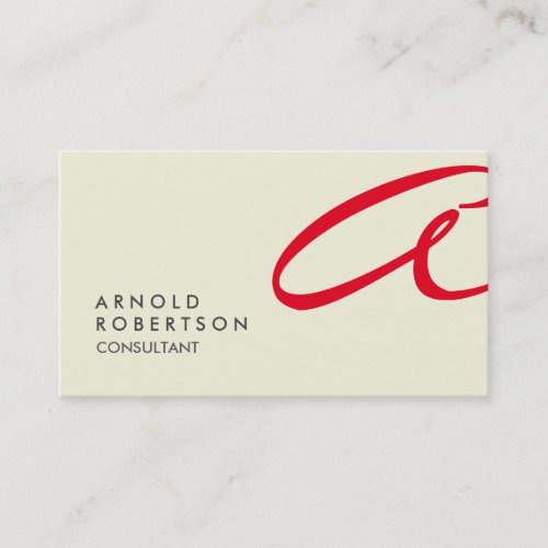 Red Monogram Plain Beige Trendy Business Card