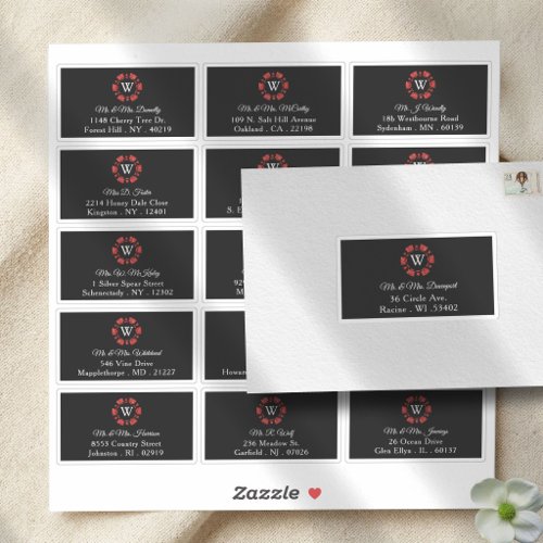 Red Monogram Poker Chip Casino Wedding Address Sticker