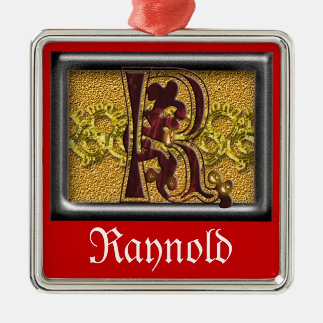 red monogram R Metal Ornament (Front)