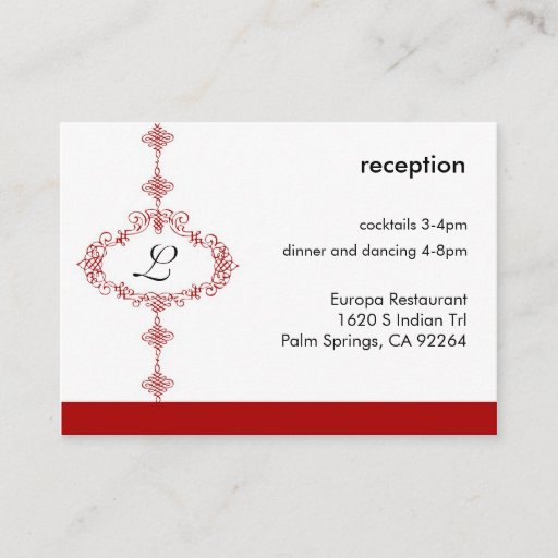 Customizable Red Monogram Reception Card Business Card
