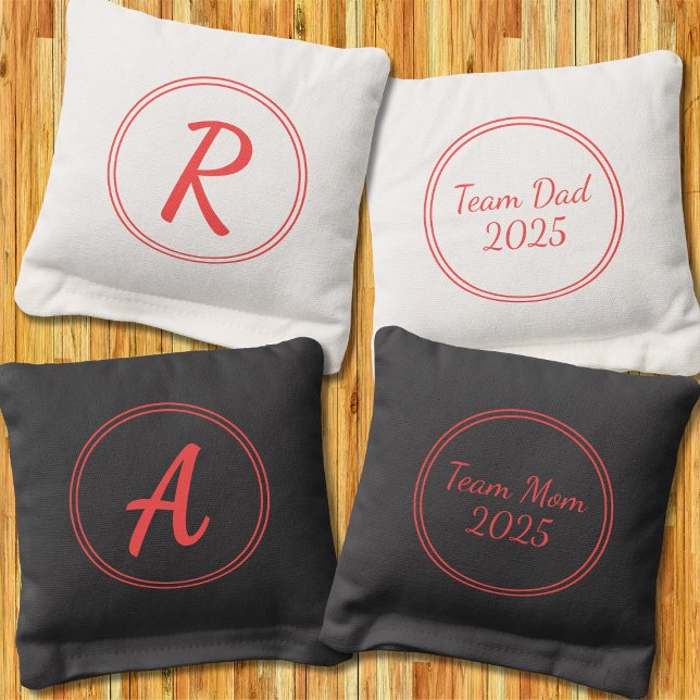 Red Monogram Simple Elegant Round Cornhole Bags (Creator Uploaded)