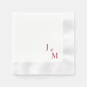 Red Monogram Simple White Wedding Coined Napkins