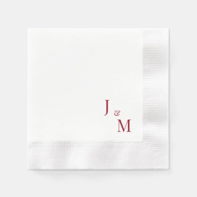 Red Monogram Simple White Wedding Coined Napkins (Front)