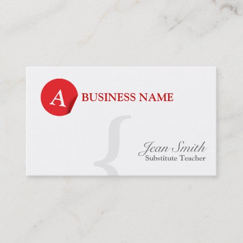 Red Monogram Substitute Teacher Business Card