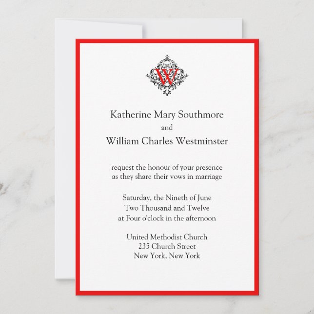 Red Monogram Wedding Invitations (Front)
