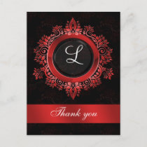 red monogram wedding thank you postcard