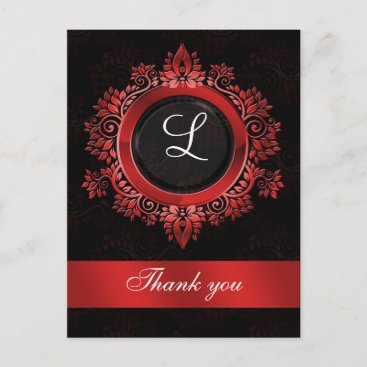 red monogram wedding thank you postcard