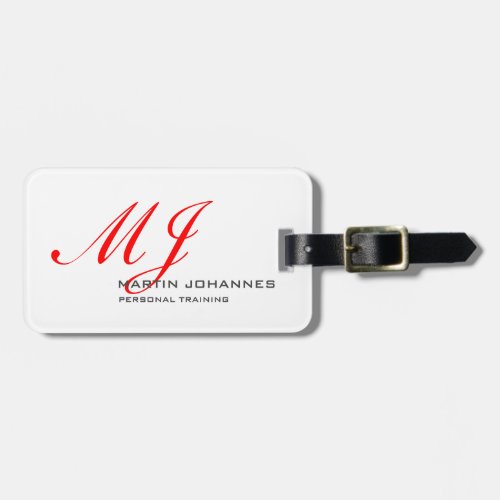 Red Monogram White Grey Personal Trainer Modern Luggage Tag