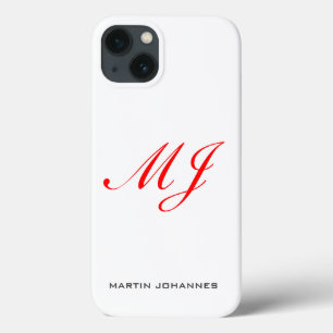 Red Monogram White Modern Minimalist iPhone 13 Case