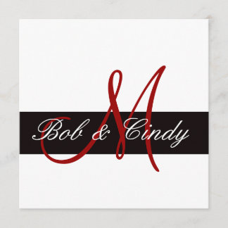 Red Monogram with Black Bar Wedding Invitation
