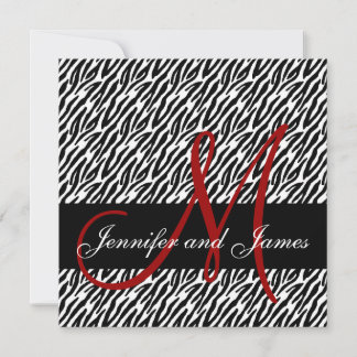 Red Monogram Zebra Print Wedding Invitation