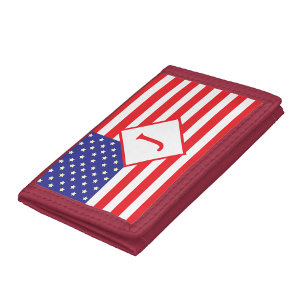 Red Monogrammed American Flag Tri-fold Wallet