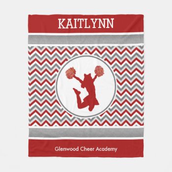 Red Monogrammed Chevron Stripes Pom Or Cheer Fleece Blanket by GollyGirls at Zazzle