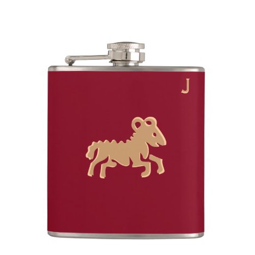 Red Monogrammed Flask _ Zodiac _ Aries