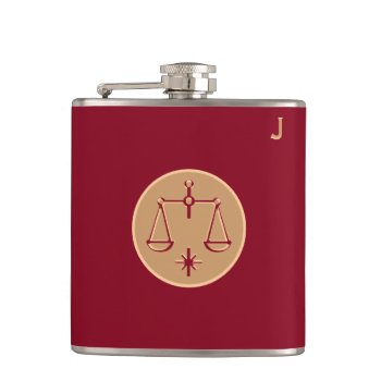 Red Monogrammed Flask - Zodiac - Libra by online_store at Zazzle