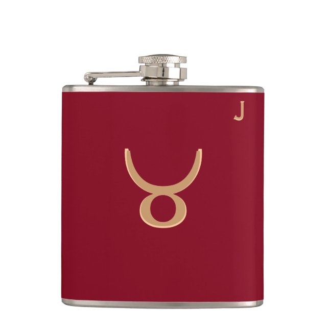Red Monogrammed Flask - Zodiac - Taurus (Front)