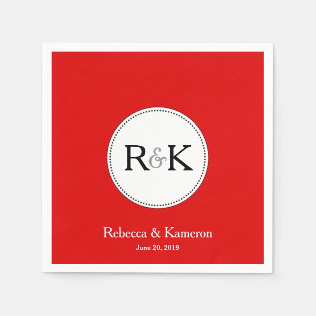 Red Monogrammed Wedding Paper Napkins (Front)