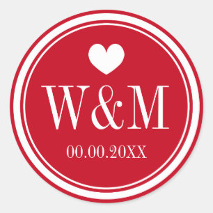Red monogrammed wedding stickers and favor seals