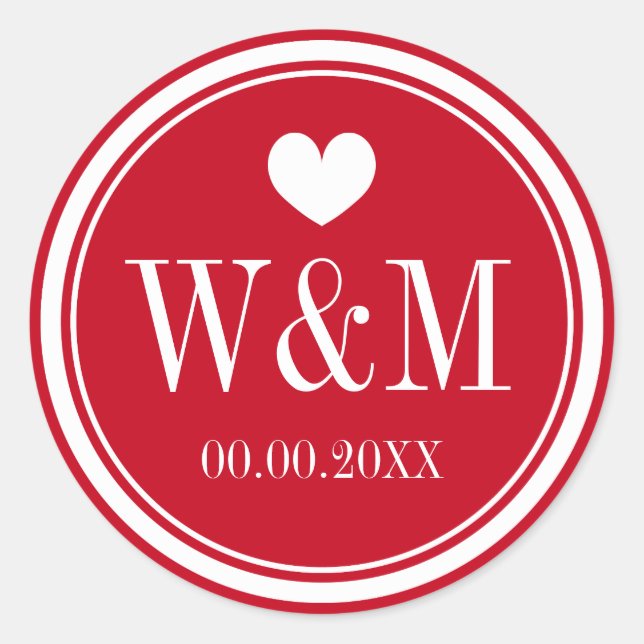 Red monogrammed wedding stickers and favor seals (Front)