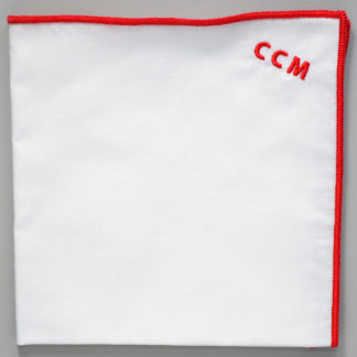 Red Monogrammed White Cotton Pocket Square