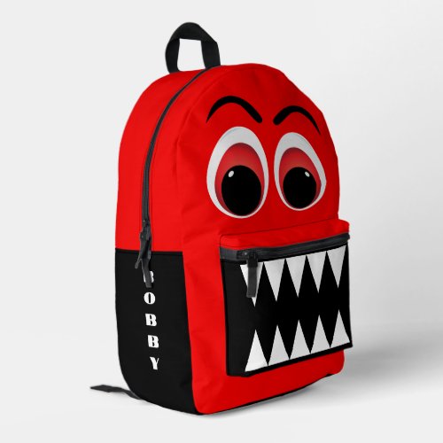 Red Monster Big Eyes and Jagged Teeth Personalised Printed Backpack