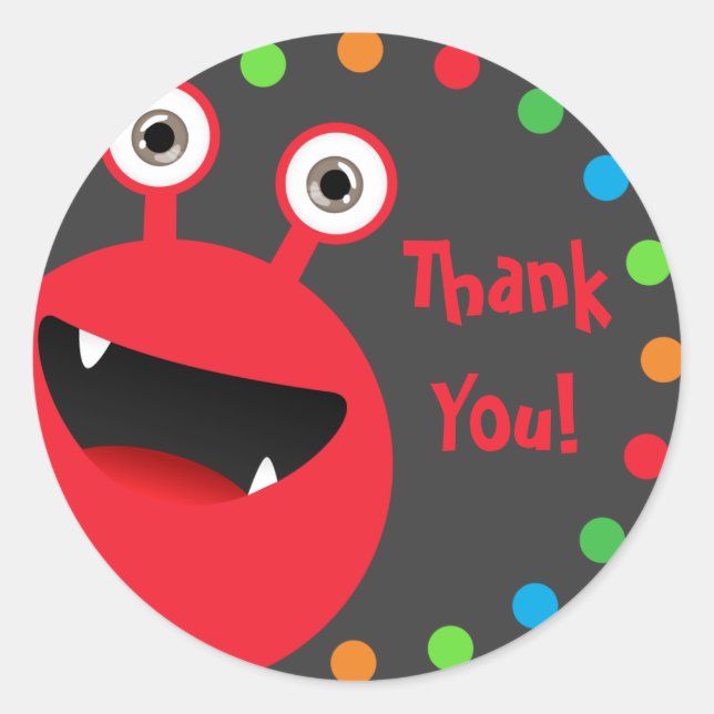 Red Monster Thank You Stickers (Front)