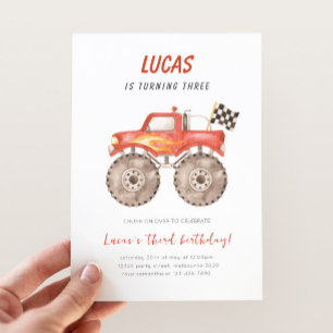Red Monster Truck Any Age Birthday Party Invitation