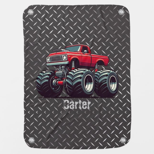 Red monster truck  baby blanket (Front)