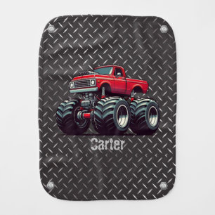 Red monster truck baby burp cloth