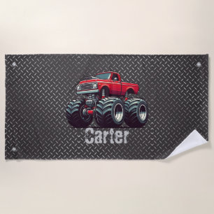 Red monster truck beach towel