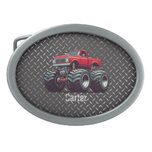 Red monster truck  belt buckle