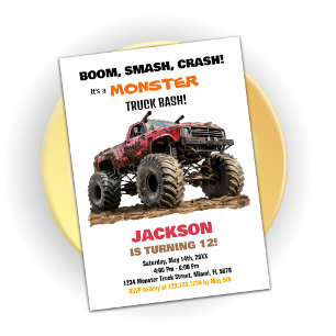 Red Monster Truck Birthday Invitations