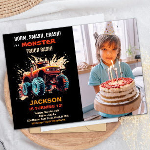 Red Monster Truck Birthday Invitations Photo