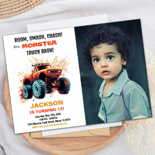 Red Monster Truck Birthday Invitations photo