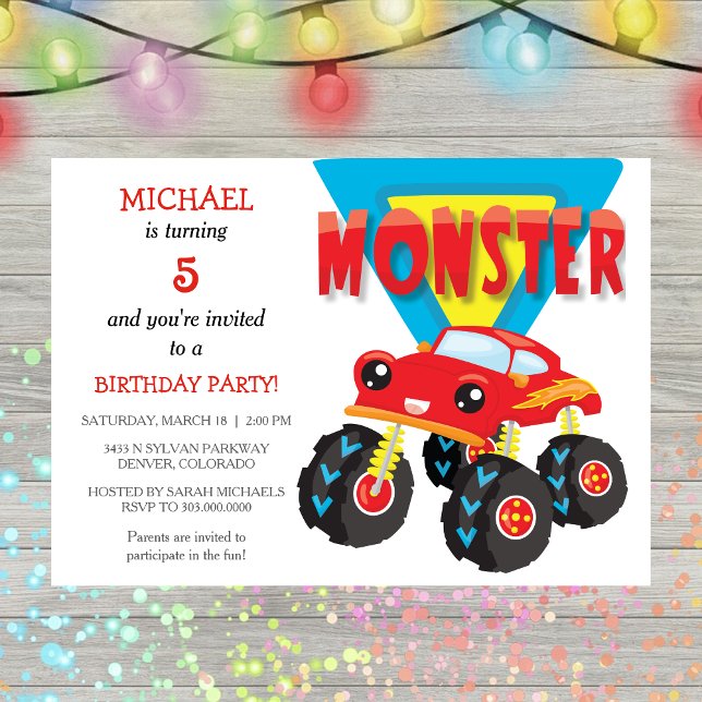 Red Monster Truck Birthday Party Invitation (Creator Uploaded)